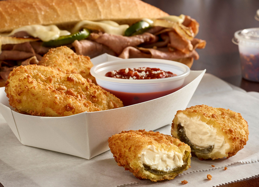 Pizza Steak Grinder and Poppers