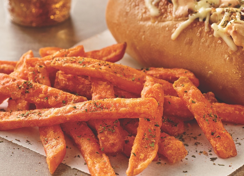 White BBQ Chicken Grinder with Sweet Potato Fries