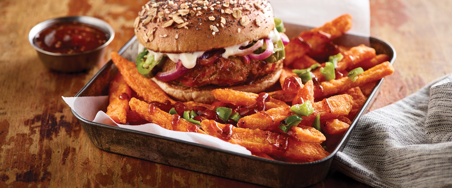 BBQ Veggie Burger with Sweet Potato Fries