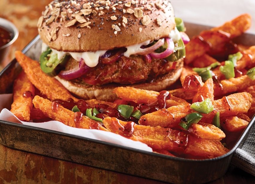 BBQ Veggie Burger with Sweet Potato Fries