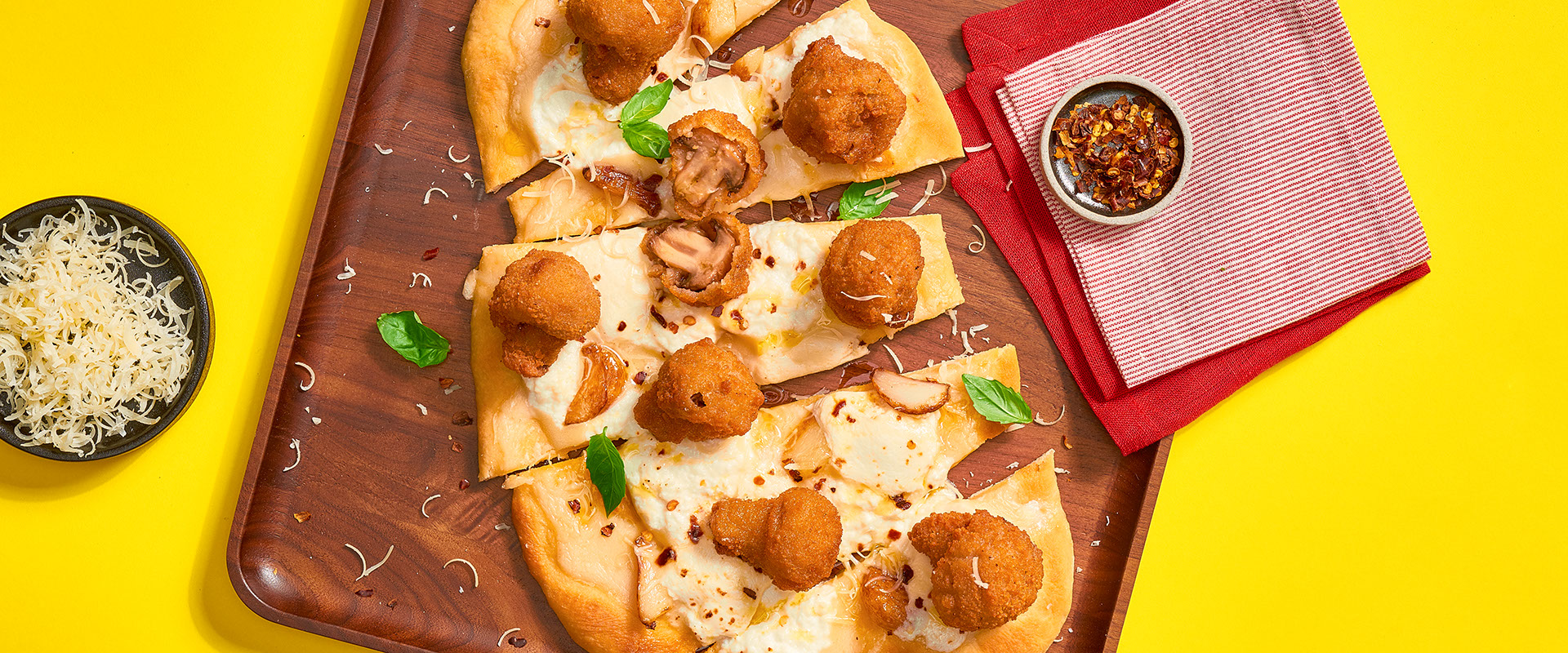 Fried Mushroom White Pizza