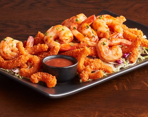BBQ Shrimp with Spicy Onion Straws