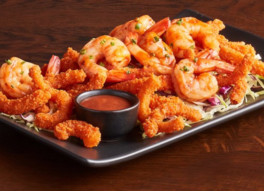 BBQ Shrimp with Spicy Onion Straws