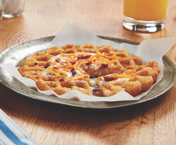 Waffle Tots with Bacon and Country Gravy