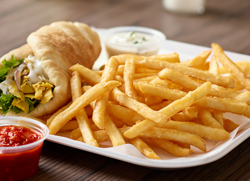Shawarma Pita with Harissa Fries