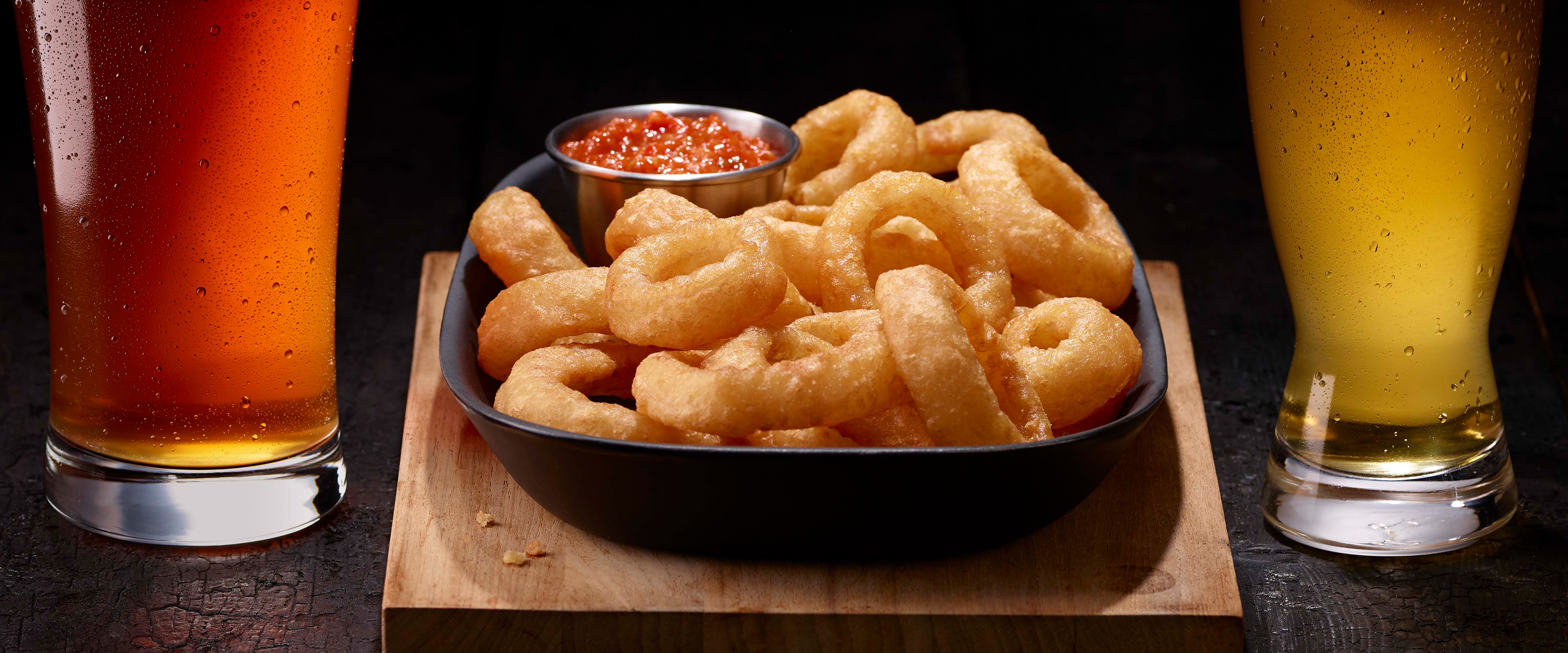 Beer Battered Rings with Kimchi Ketchup