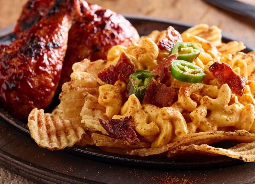 Bacon Mac and Cheese Chips with BBQ Chicken