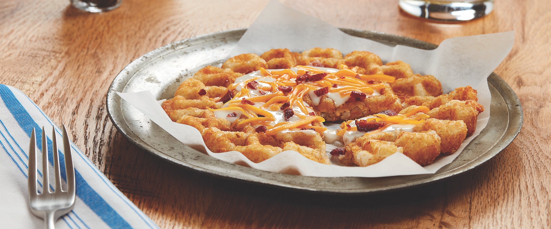 Waffle Tots with Bacon and Country Gravy