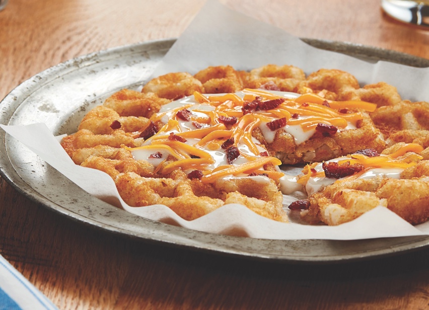Waffle Tots with Bacon and Country Gravy