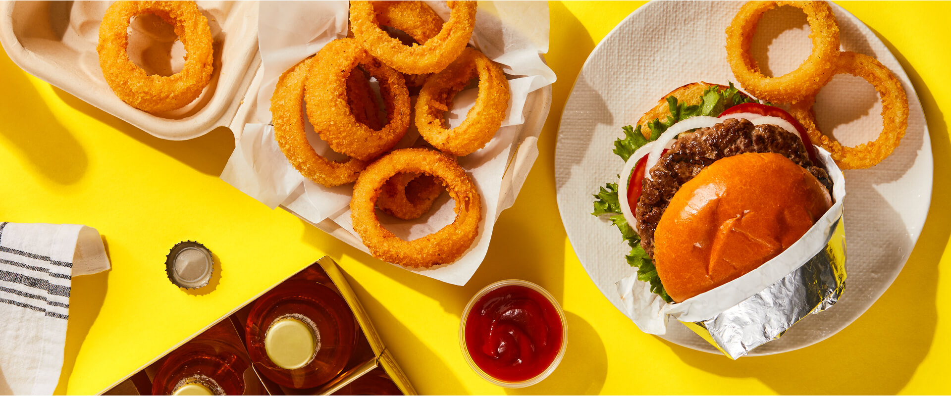 Hamburger and Moore's Breaded Onion Rings
